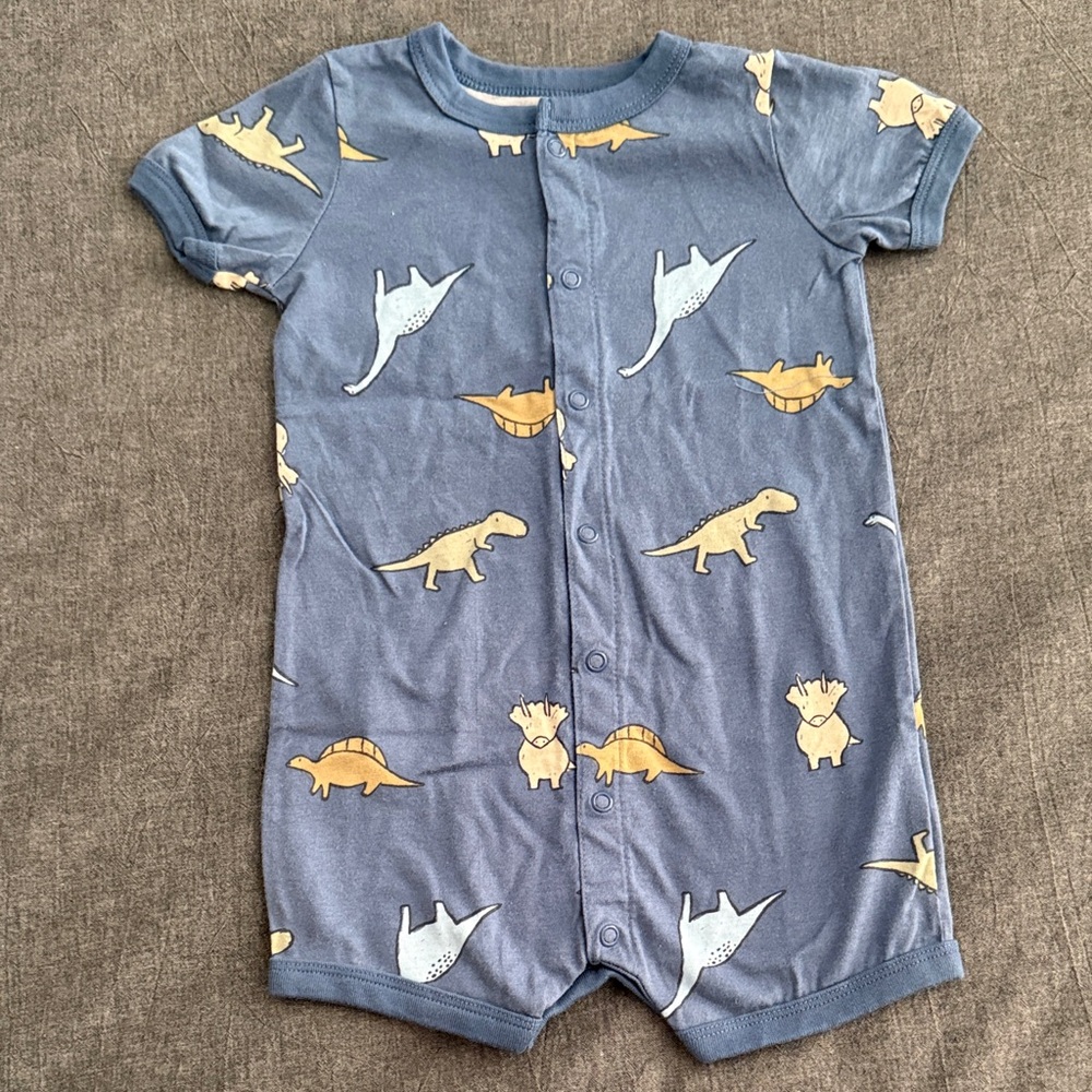 Carter's Blue Short-Sleeve Dinosaur romper